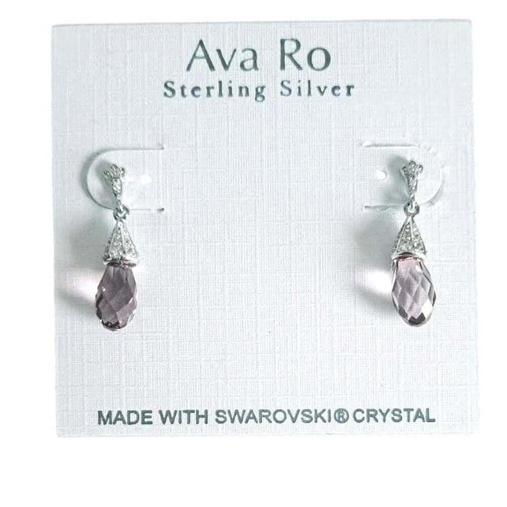 Ava Ro Sterling Silver Swarovski Crystal Lavender Purple Briolette Drop Earrings